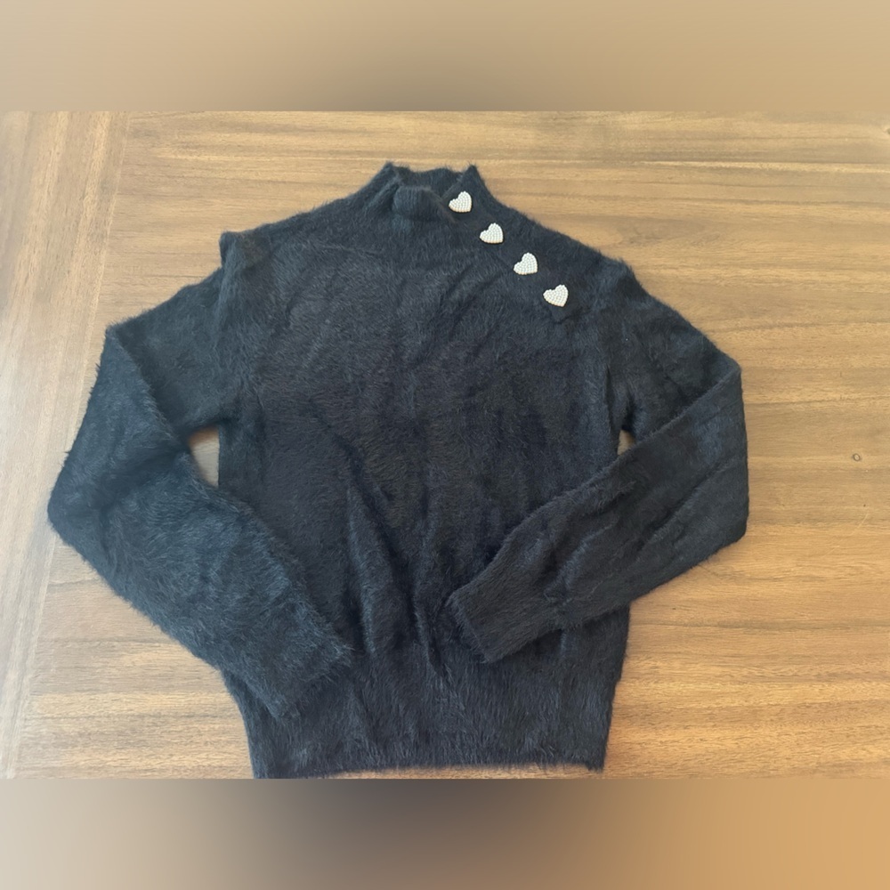Zara Black Sweater with Heart Accents Medium - Picture 5 of 10